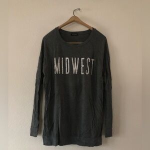 Graphic Print 'Midwest' Long Sleeve T-shirt Dark Grey